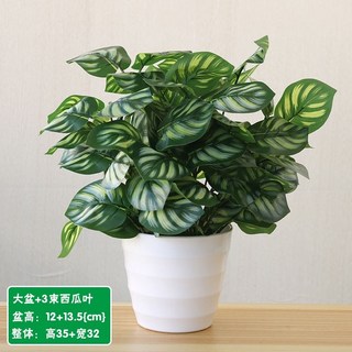 綠蘿塑膠小盆栽 仿真花草植物 家居裝飾 桌面紅掌花 假綠植盆栽 室內外店鋪裝飾, 大盆西瓜葉, 1個