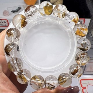 髮晶手鍊 晶瑩圓珠 獨特內含物 13.4mm