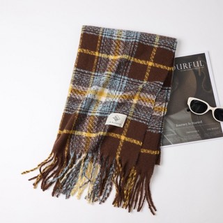 秋冬格子仿羊絨圍巾披肩 男女通用保暖流蘇圍脖