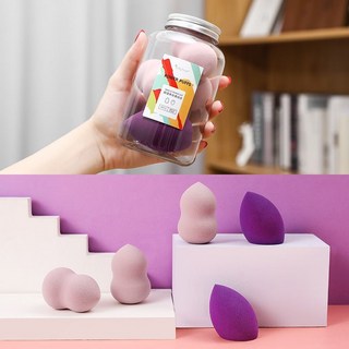 美妝化妝海綿 葫蘆斜切粉撲 乾濕兩用 彩妝工具, 1個, 葡萄多（5個罐裝）