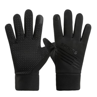 保暖手套 男士戶外騎行運動防風防水防滑觸屏登山摩托車秋冬季手套, 斜線黑色
