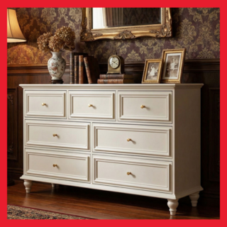 [공간담다] 엔틱 서랍장 거실장 인테리어 침실 옷장 콘솔 고가구, 7개, 화이트