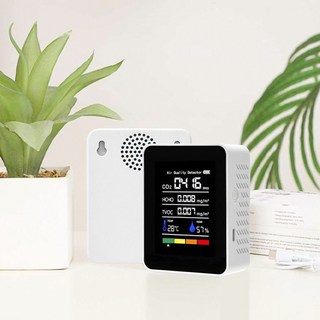 mojoo 공기질측정기 포름알데히드 감지 이산화탄소 경보기 온습도계 TVOC 새집 신가구 건강 선물 다기능 액정화면, 1개, 흰색