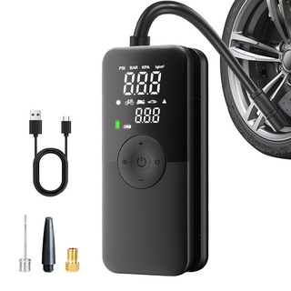 BaoTai 휴대용 타이어 공기압 주입기 무선 에어펌프 자동차 자전거 바람 주입기, 블랙, 1세트