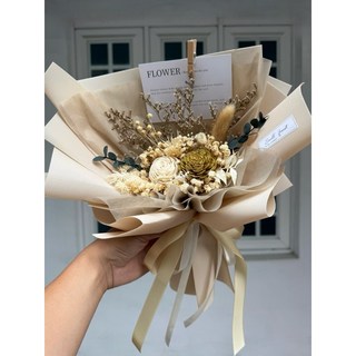 玫瑰花 禮盒 花束 乾燥花 生日禮物 畢業花束 情人節 母親節 送禮 康乃馨, 奶茶黃(贈牛皮紙袋、無燈串)