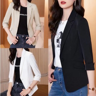 大尺碼薄款七分袖西裝外套 - 韓版修身顯瘦短款西服上衣