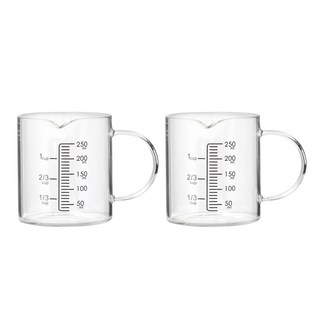 [강도테스트 완료] 강화유리 계량컵 250ml 2개입 세트 직화용 비커 컵 내열 계량 유리컵, 2개, 단일