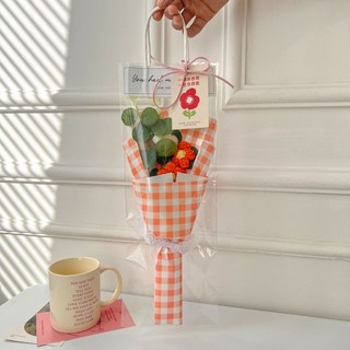 針織花束 母親節禮物 畢業禮物, 橘色花束+吊卡+燈+禮袋, 1個