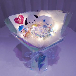 오로라 산리오 킨더조이 LED 인형꽃다발, 포차코+시나모롤