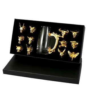 十二生肖造型白酒杯組 12入組 玻璃酒具 家用 宴會, 12杯+分器黑色禮盒, 1個