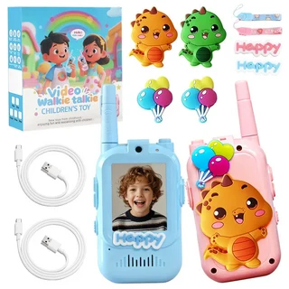 2pcs 어린이 워키 충전식 휴대용 라디오 송수신기 인터폰 Diy 공룡 스티커와 생일 선물, 01 Pink and Blue