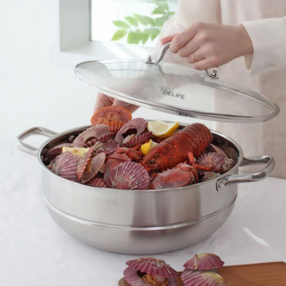 리쿡 특대형 인덕션 스테인레스 가정용 찜기+전골냄비 세트, 1개, 34cm