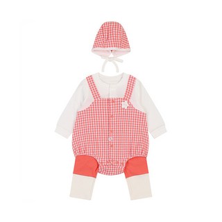 아가방 중계점*BEST* 25년겨울최신상 체나바디수트바지세트(모자) / 멜빵 디자인과 발랄한 체크배색이 마치 소풍 온 것 같은 기분을 주는 바디수트세트