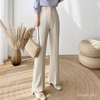 米白色喇叭褲女春鞦季新款寬鬆顯瘦高腰闊腿西裝褲