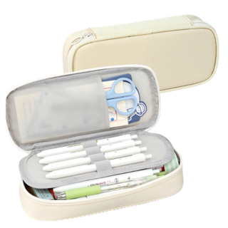 BDYP 가벼운 대용량 무지 필통 패브릭 펜 파우치, 1개, 베이지