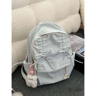 日系ins夏日少女小清新雙肩包女輕便防潑水可愛蝴蝶結大學生揹包, 粉色-超高品質+耐磨+暗兜+防潑水,包包+帕恰狗