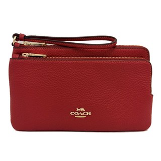 COACH 經典馬車 logo 荔枝紋雙層手拿包 紅色