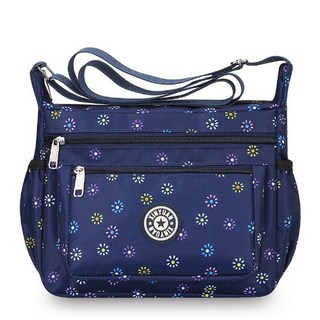牛津布休閒斜挎包，大容量防水女士單肩包, 藍底小花,寬25高20厚11釐米