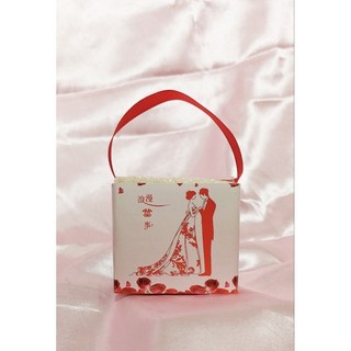 喜米 婚禮小物 真空包裝 浪漫囍事 (客製新人名字), 1個, 紅色緞帶提帶+米磚+封腰