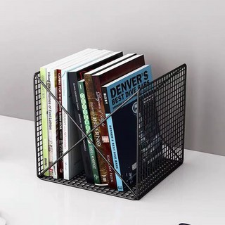 學生書架桌面收納整理北歐桌面書架資料框學生書桌置物架書立辦公用品鐵藝文件收納架子, 文件收納筐黑色, 1個