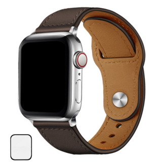 NUBASE 애플워치 호환 싱글투어 단추 가죽 스트랩, 다크브라운