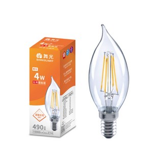 舞光 DANCELIGHT E14 4W 仿鎢絲 LED燈絲燈 黃光 2700K 拉尾 尖清 蠟燭燈泡, 1個, 燈絲燈-4W(尖清)