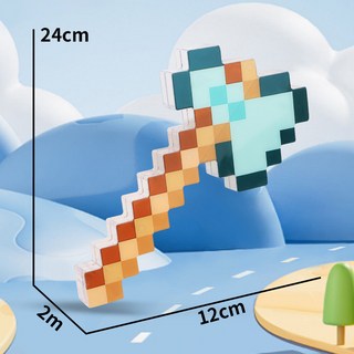 【臺灣出貨】當個創世神 Minecraft 麥塊 我的世界斧子 玩具帶燈光 馬賽克 戰斧 男孩發光武器模型 鑽石斧, 1個, 綠色光斧