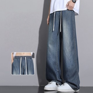 Seofst 남성 아이스 실크 텐셀 스트레이트핏 청바지 여름 밴딩 청바지