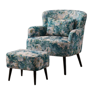 파크브릭 북유럽 1인용 빈티지 엔틱 의자 카페 안락 소파 꽃무늬 디자인 인테리어, 잉글리시 플로럴 + 스툴