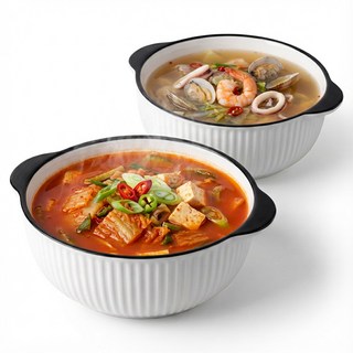 WHH 예쁜 도자기 대접 그릇 냉면 그릇 큰 국그릇 비빔밥 그릇 27cm 1800ml, 2개, 화이트