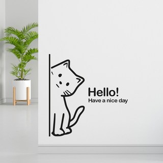 SI_02 고양이 안녕 디자인스티커 포인트 벽인테리어 창문 귀여운그림 포인트스티커, 블랙