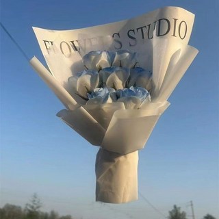 生日禮物送女生閨蜜母親碎冰藍玫瑰花束仿真花永生花香皂花七夕－, 【7小朵花束】巴掌大