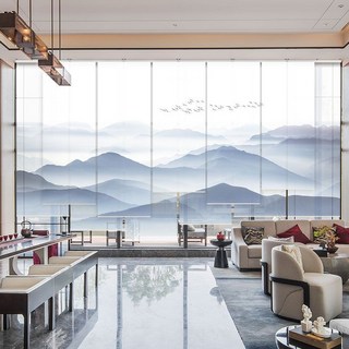 新中式禪意捲簾掛簾，臥室客廳隔斷簾，半透明遮光捲拉式窗簾，可定制, 千山萬壑