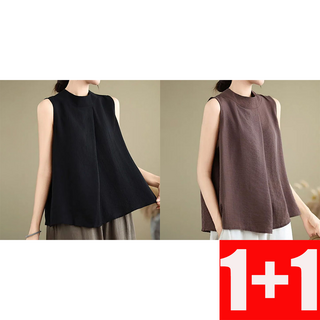 지고다그 1+1빅사이즈 여성용 린넨 하이넥 민소매 나시 여름 루즈핏 블라우스 ZXC42234