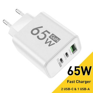 GaN 고속 충전 65W USB C 타입 충전기 EU KR PD 3.0 아이폰 15 샤오미 화웨이 삼성용 벽 전화 어댑터, 1개