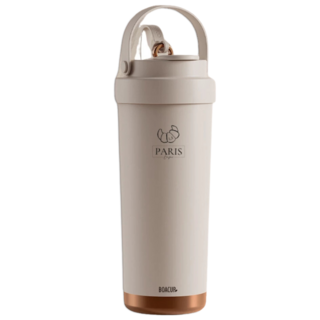 750ml 陶瓷保溫瓶 咖啡保溫杯 吸管保溫杯 隨行杯, 法式可頌杯 陶瓷 米白色 贈吸管, 1個