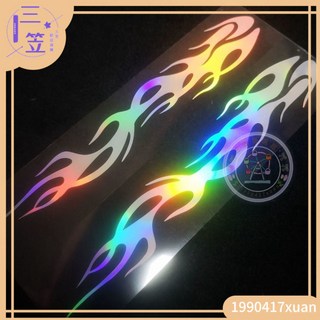 【優選新品】反光七彩火燄車貼鬼火小牛電動摩托機車貼紙地平綫機蓋汽車裝飾貼ins風韓國, 反光藍火焰  一對,【58 x 9.4cm】特大號, 1個