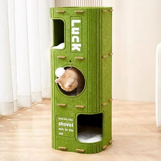 하른 고양이 숨숨집 스크래쳐 점프대 3in1, 1개, 그린-3층