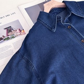 Fee現貨2色 翻領排扣軟牛仔襯衫外套 丹寧牛仔 襯衫 翻領復古牛仔外套 素色口袋牛仔外套 女性外套 秋天穿搭