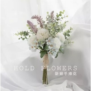 森系新娘手捧花 尤加利仿真鬱金香拍照捧花 - 台灣現貨, 1個, 款2-白色乒乓