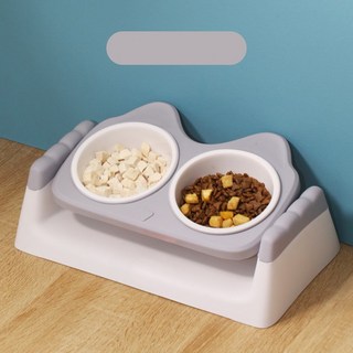 貓耳造型傾斜寵物碗 傾斜碗 寵物飼料碗 寵物碗 貓碗 狗碗 傾斜寵物碗, 氣質灰, 1個