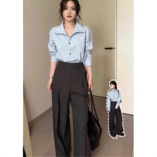 高級感法式藍色立領襯衫女初春季2025新款設計感獨特別緻長袖上衣