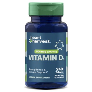 Heart & Harvest 50mcg 2000IU 비타민 D3 타블렛, 1개, 240정