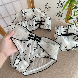 水墨國風新中式內褲，純慾蕾絲中腰純棉內褲，性感舒適透氣女內褲, 【國風水墨】側腰雙扣+小V單扣,L （建議100-120斤）