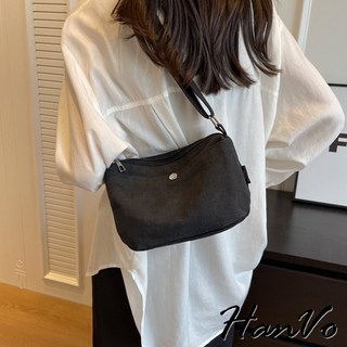 HanVo 素色休閒帆布肩背包 - 百搭簡約側背包 上課上班收納包 女生配件 C05-1086