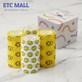 이티씨몰 자가점착 밴드 10cm 압박붕대 패턴 스마일 2종 스마일 옐로우 스마일화이트 3+1, 4개