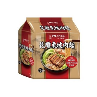 台酒TTL泡麵全系列：花雕雞麵、麻油雞麵、酸菜牛肉麵等多種口味袋裝, 1個, 花雕東坡肉麵 (3包/袋)