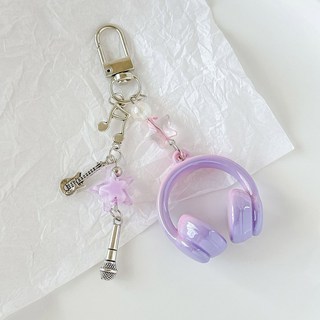 비즈키링 Y2K 핑크 퍼플 그라데이션 컬러 음악 이어폰 페르시 키 체인 크리 에이 티브 미니 헤드셋 펜던트 열쇠 고리 쌍 끈, [03] A6, 1개