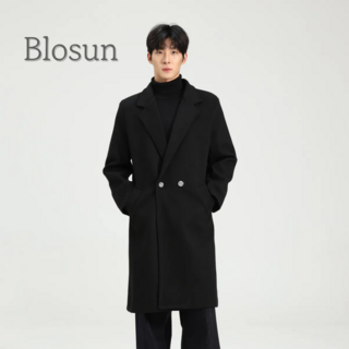 Blosun 남성 모직 겨울 롱코트 고급 정장 카라넥 베이직 빅사이즈 트렌치코 봄가을 발마칸 아우터 남자 패딩