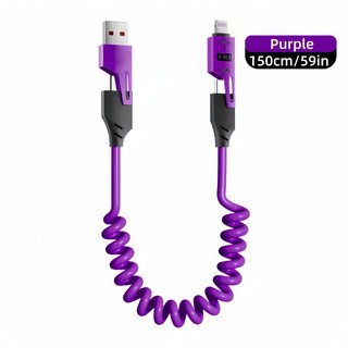 1개/2개/4개 65W 고속 충전 케이블 삼성 원플러스 미 13 화웨이 오포 및 아이폰 시리즈 제품용 스프링 텔레스코픽 데이터 차량 충전에 최적의, 보라